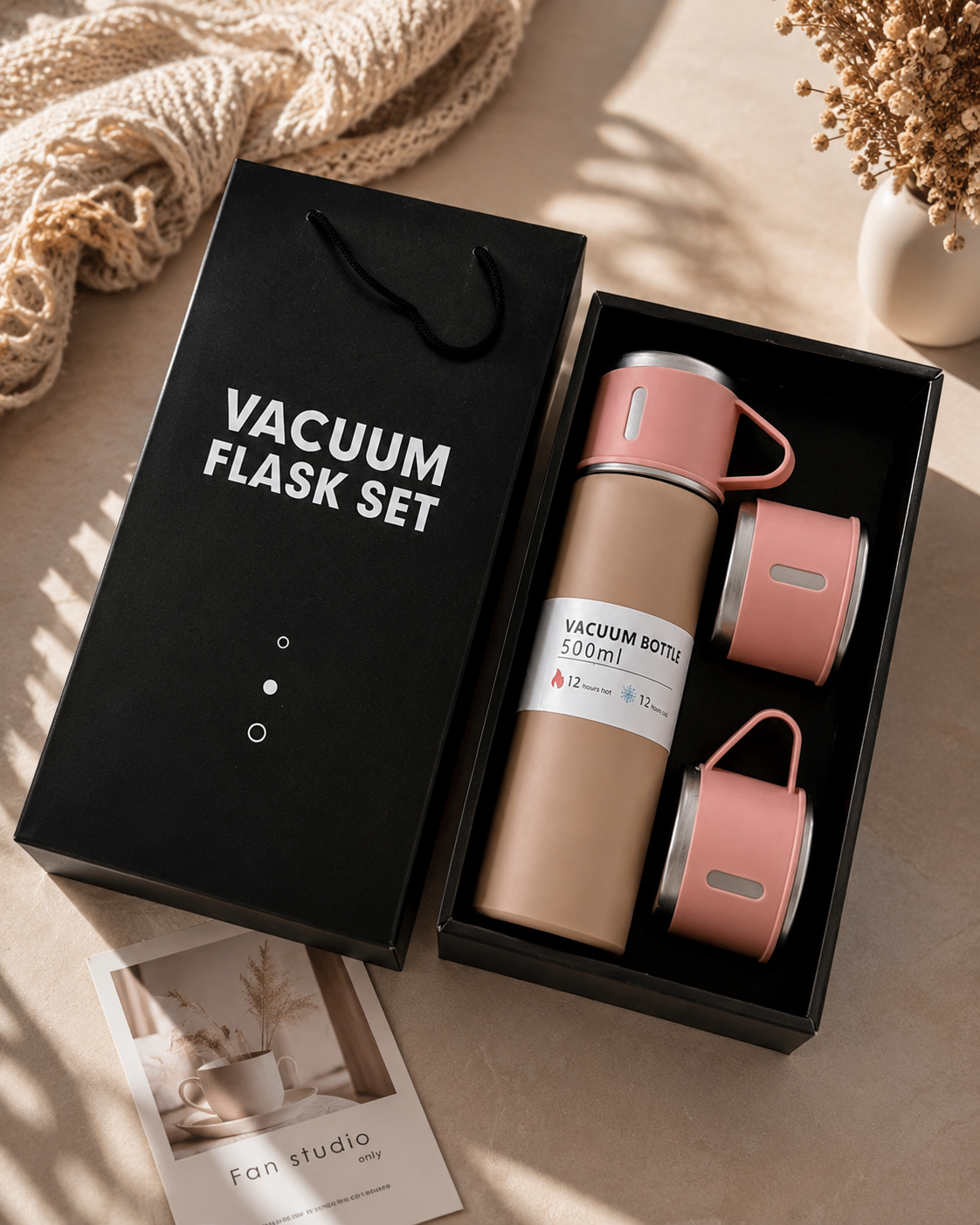 Premium Vacuum Flask Gift Set – 500ml Thermos with 2 Cups