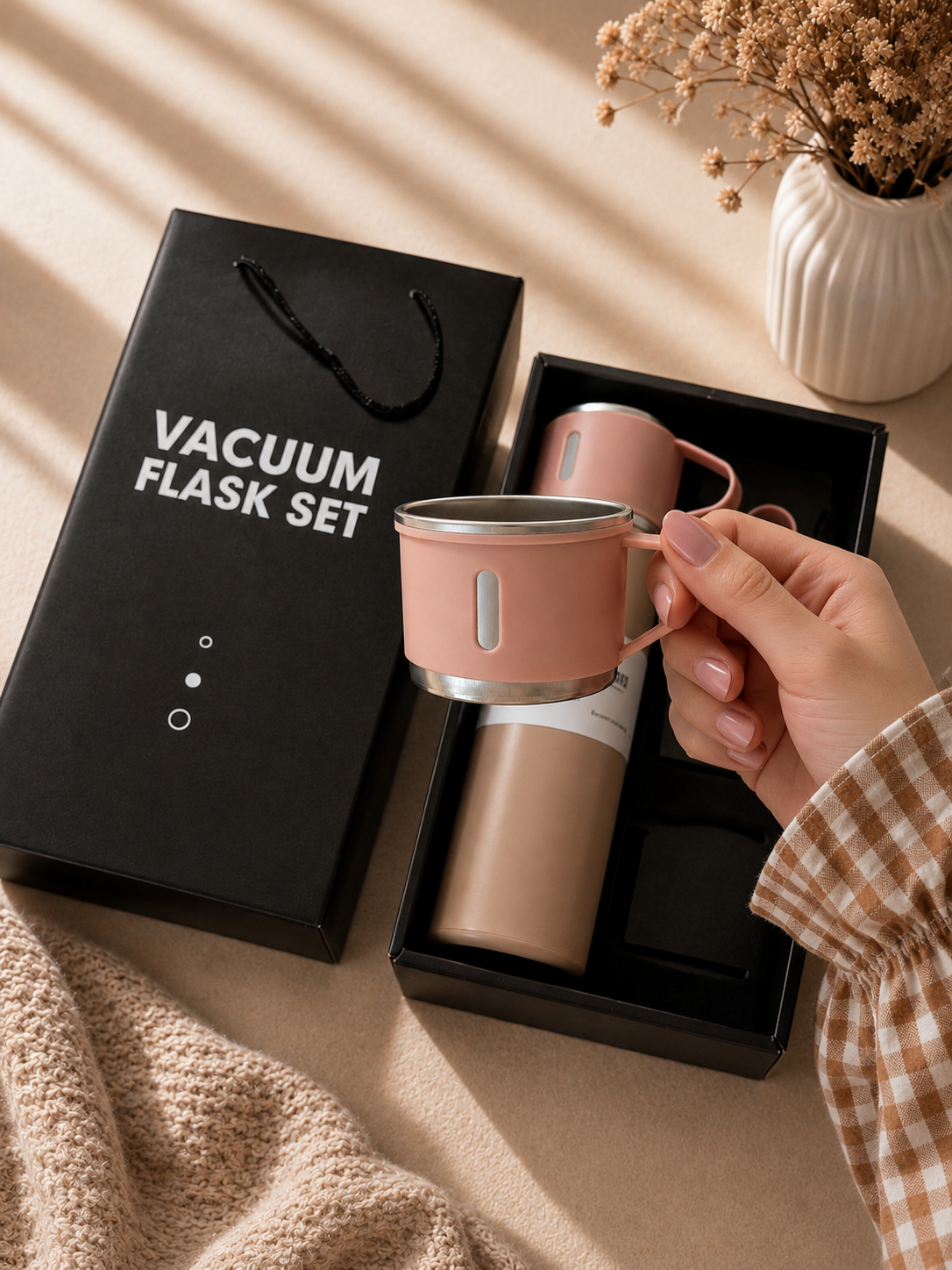 Premium Vacuum Flask Gift Set – 500ml Thermos with 2 Cups
