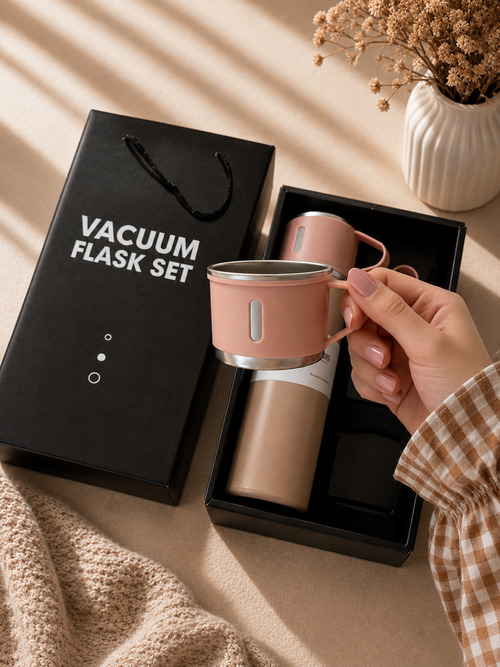 Premium Vacuum Flask Gift Set – 500ml Thermos with 2 Cups