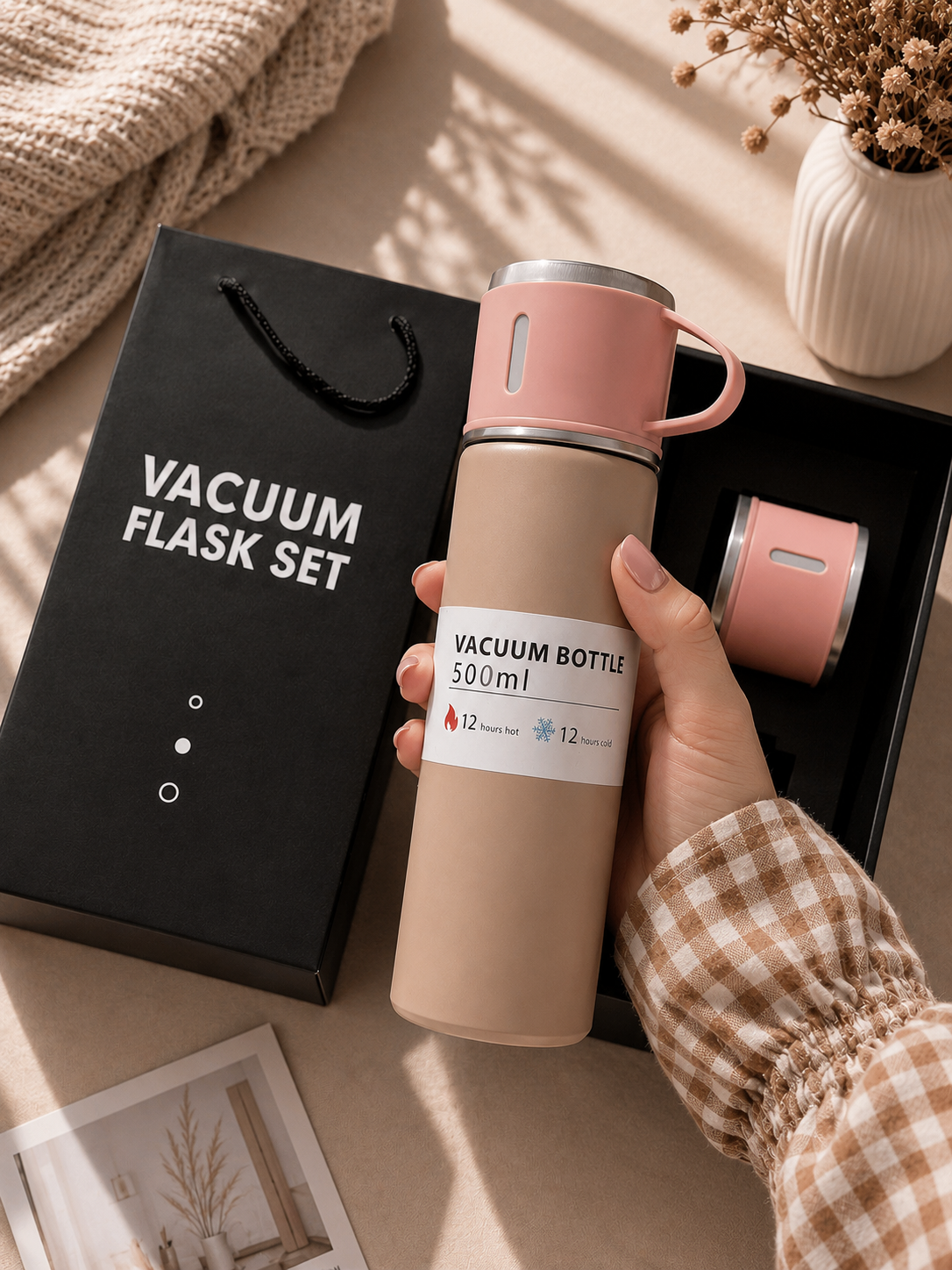 Premium Vacuum Flask Gift Set – 500ml Thermos with 2 Cups