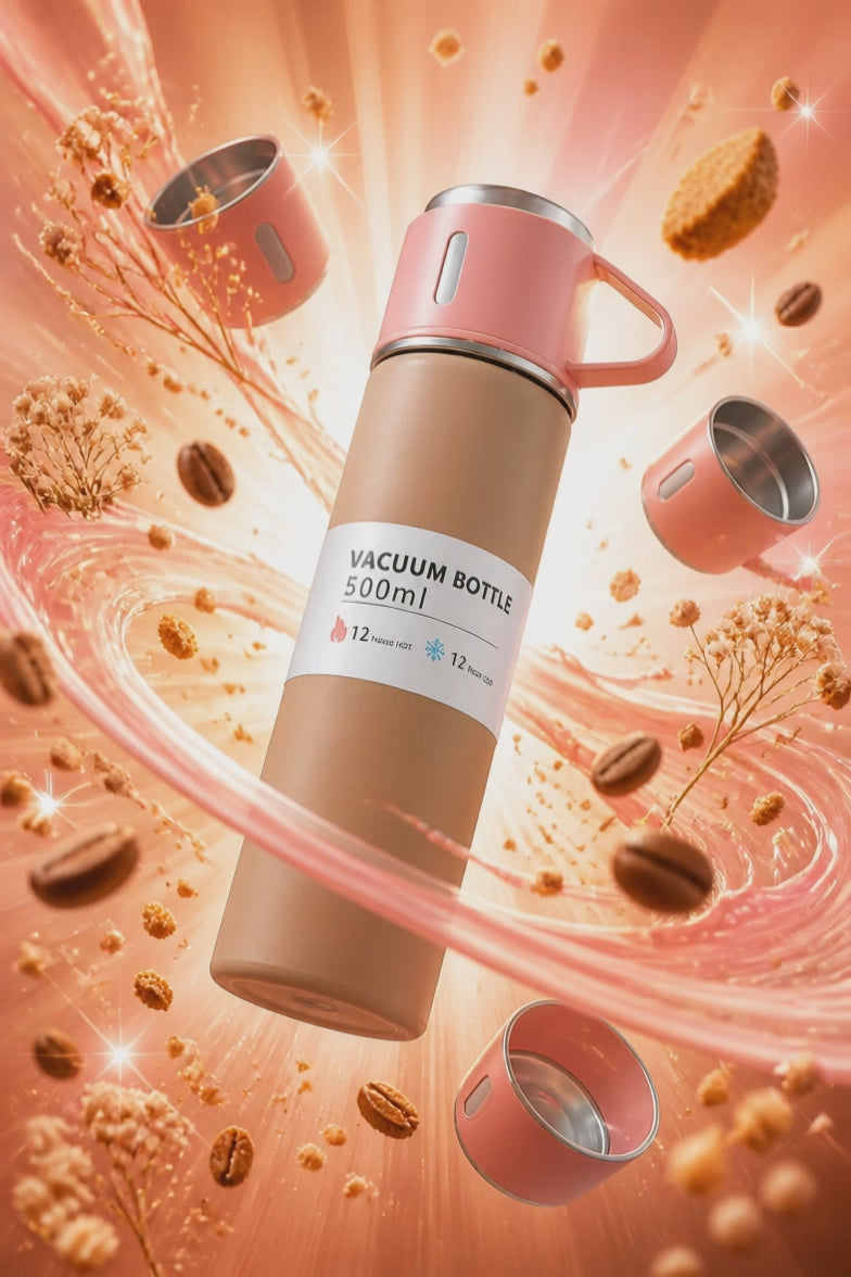 Premium Vacuum Flask Gift Set – 500ml Thermos with 2 Cups